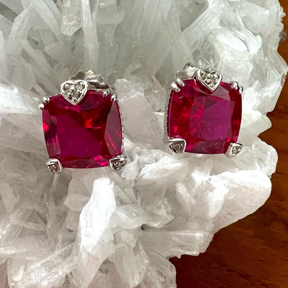 RARE Judith Ripka JR TWO Red Corundum & Diamond Fontaine Earrings - Picture 4 of 11